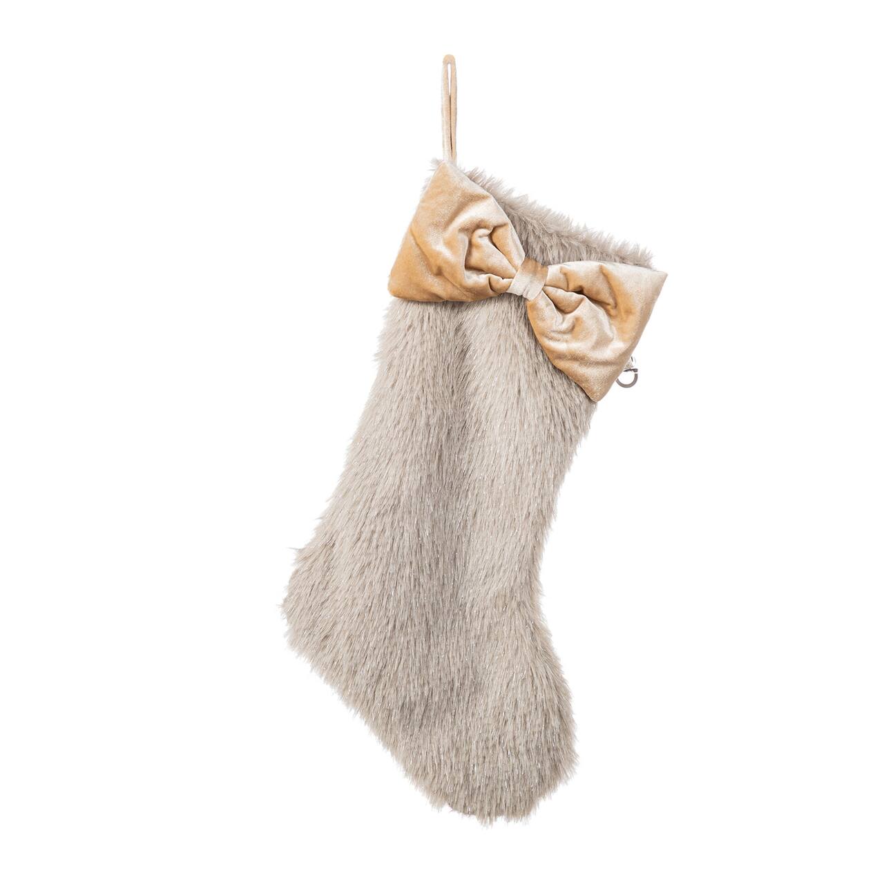 Glitzhome® 21"L Faux Fox Fur Christmas Stocking with Bow